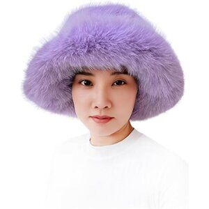 Oversized Winter Faux Fur Bucket Hat for Women Lavender